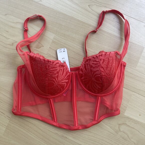 NWT La Senza Corset lace Bustier Sexy Padded Lined Bra Cayenne Red All Sz S-XL+ - Picture 2 of 16